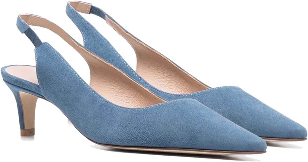 MOOMMO Women Low Kitten Heels Slingback Pumps Pointed Toe Elastic Ankle Strap 2 Inch Glitter Dress Shoes Backless Velvet Suede Closed Toe Heeled Dress Sandals Elegant Wedding Party Office 4-11 M US