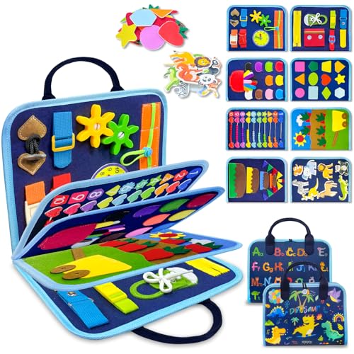 Image of Exorany Busy Board Montessori Toys for Toddler Boy Birthday Gifts, Busy Book Sensory Learning Toys for Toddlers, Toddler Boy Airplane Car Travel Toy Educational Activities