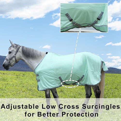 Image of Horse Fly Sheet Lining, Mesh Equine Sheets Fly Rug, UV Protection | Breathable Mesh Fly Sheet for Horse, Equine Summer Sheet, Bug Mosquito FlySheet for Stable, Pasture, Barn (69 inch, Mint Green)