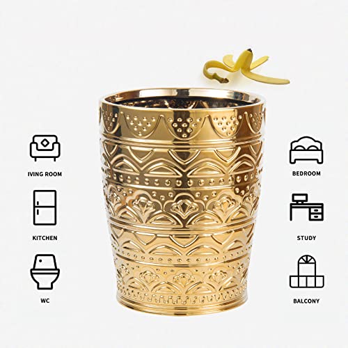 Rxlvcky Round Ceramic Small Trash Can Wastebasket, Garbage Container Bin For Bathrooms, Powder Rooms, Kitchens, Home Offices - Durable - Gold #TOP3