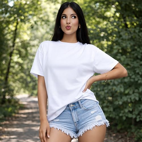 Image of London Hills 100% Pure Cotton Tops for Woman | Oversized Tshirt for Woman Cotton Solid Drop Shoulder Half Sleeve Round Neck | Women Tees | Tshirt for Woman's | Tops for Women