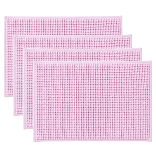 Kit Jogo 4 Tapete Antiderrapante Para Banheiro 40x60cm Tapete Chenille Bolinha Microfibra Alta Abosrção Tapete de Banheiro Macio (4 UND ROSA)