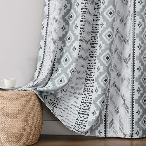 Image of XiDi Blackout Curtains for Bedroom 84 Inches Long 2 Panels Grey Boho Vintage Farmhouse Patterned Curtains for Living Room Thermal Insulated Vintage Rustic Grommet Window Drapes, Light Grey 52Wx84L