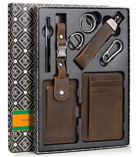 Teskyer RFID Slim Card Holder Wallet for Men, Genuine Leather