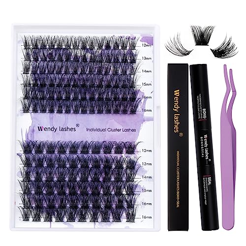 DIY Lash Extension Kit Lash Clusters Thin Band C/D Curl Individual Lashes Strong Hold Waterproof Lash Bond and Seal Glue Nice Grip Eyelash Clusters Tweezers Eyelash Extensions Kit(Volume/Hybrid Kit)