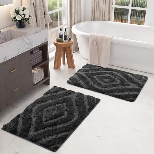 Image of Luxe Home Super Soft Microfiber Bath Mats Non-Slip TPR Backing Scotland Diamond Water Soak Bathroom Mat & Door Mats for Home Combo (38x58 cm) - Silver
