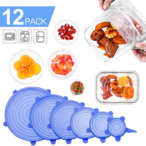 Farielyn-X Silicone Stretch Lids (12 Pack,Double Color,Various Size), Reusable Durable and Expandable Lids