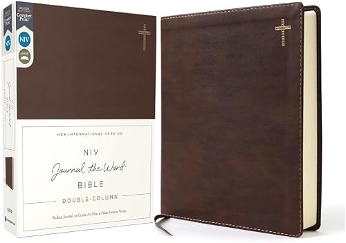 NIV, Journal the Word Bible (Perfect for Note-Taking), Double-Column, Leathersoft, Brown, Red Letter, Comfort Print: Reflect, Take Notes, or Create Art Next to Your Favorite Verses