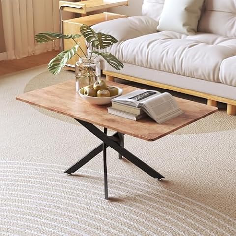 GOLDFAN Wooden Coffee Table with Metal Legs Cover
