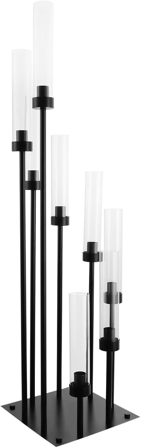 Tabletop Candelabra Centerpieces, 8 Arms Candle Holders with Acrylic Shades Protect, Metal Black Candelabra Centerpieces for Wedding Dinner Ceremony Party Decoration(2pcs)