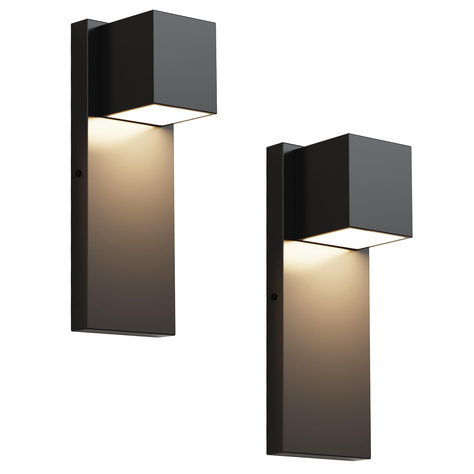2 Pack Modern LED Outdoor Wall Light,16W 3000K 1300LM,IP65 Waterproof Black