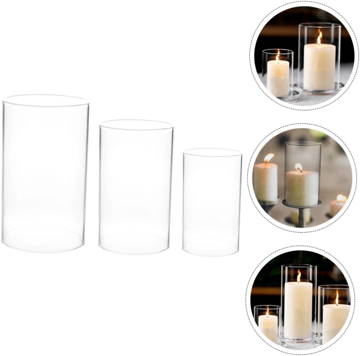 Glass Candle Holder Sleeve 3-Piece Windproof Candle Shades Decorative Glass Candlestick Holders for Home Decor Desktop Use