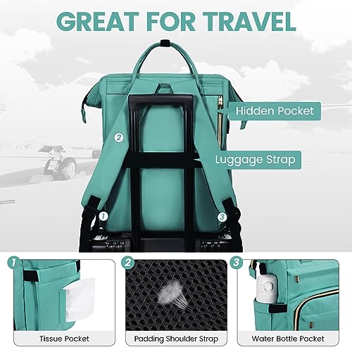 Image of LOVEVOOK Laptop Backpack for Women,18 Inch Professional Womens Travel Backpack Purse Computer Laptop Bag Nurse Teacher Backpack,Waterproof College Work Bags Carry on Back Pack with USB Port,Mint Green
