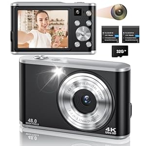 Digitalkamera 4K 48MP Dual-Kamera Fotokamera AutoFocus Fotoapparat Digitalkamera mit 32GB Karte 16X Digitalzoom Einfache Tragbare Vlogging Kamera Stilvoll Digital Kamera for Kinder Erwachsene Anfänger