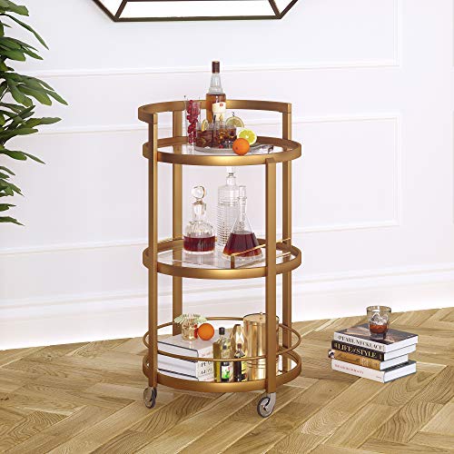 Image of Henn&Hart 21 inch Wide Round Bar Cart in Brass, Bar Carts for the Home