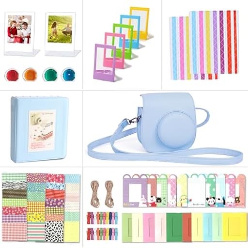 Riosin Accesorios compatibles con la Cámara Fujifilm Instax Mini 12, incluidos Funda Mini 12, álbumes, Filtros, Marcos y Pegatinas (Azul Pastel) | Ya disponible en tu tienda friki favorita! En mundofriki.es!