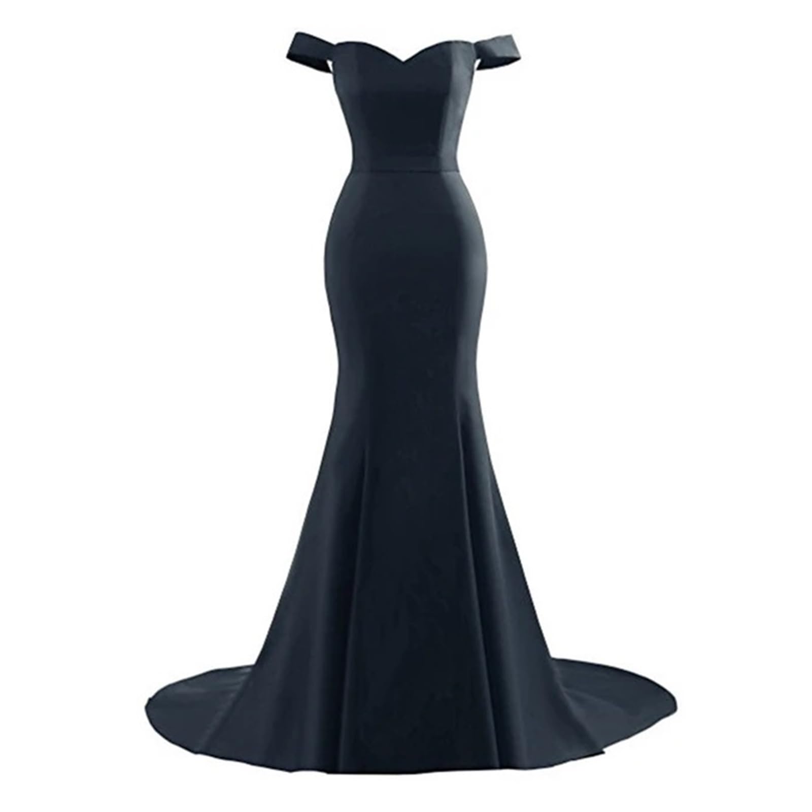 Vestidos de Dama de Honor Vestidos de Dama Honor Azul Real, Vestidos Sirena for Fiesta Bodas, satén, Escote en V, Hombros Descubiertos, Mangas Cortas para la Noche(Deep Blue,16W)