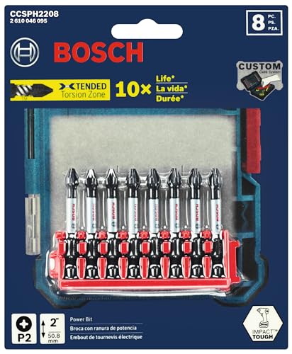 Image of BOSCH CCSPH2208 8-Pack 2 In. Impact Tough Phillips P2 Power Bits with Clip for Custom Case System