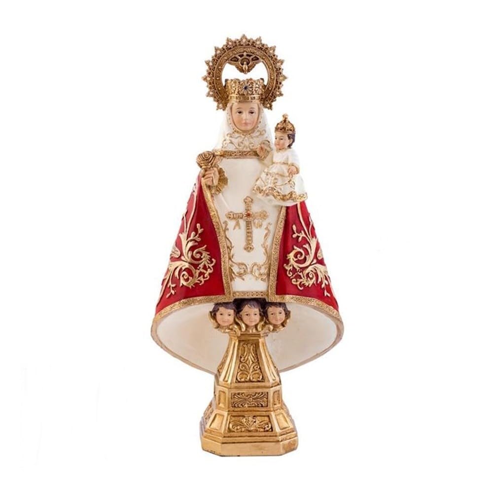 Virgen de Covadonga Figura 30 cm. Escultura La Santina Asturias Manto Rojo Resina