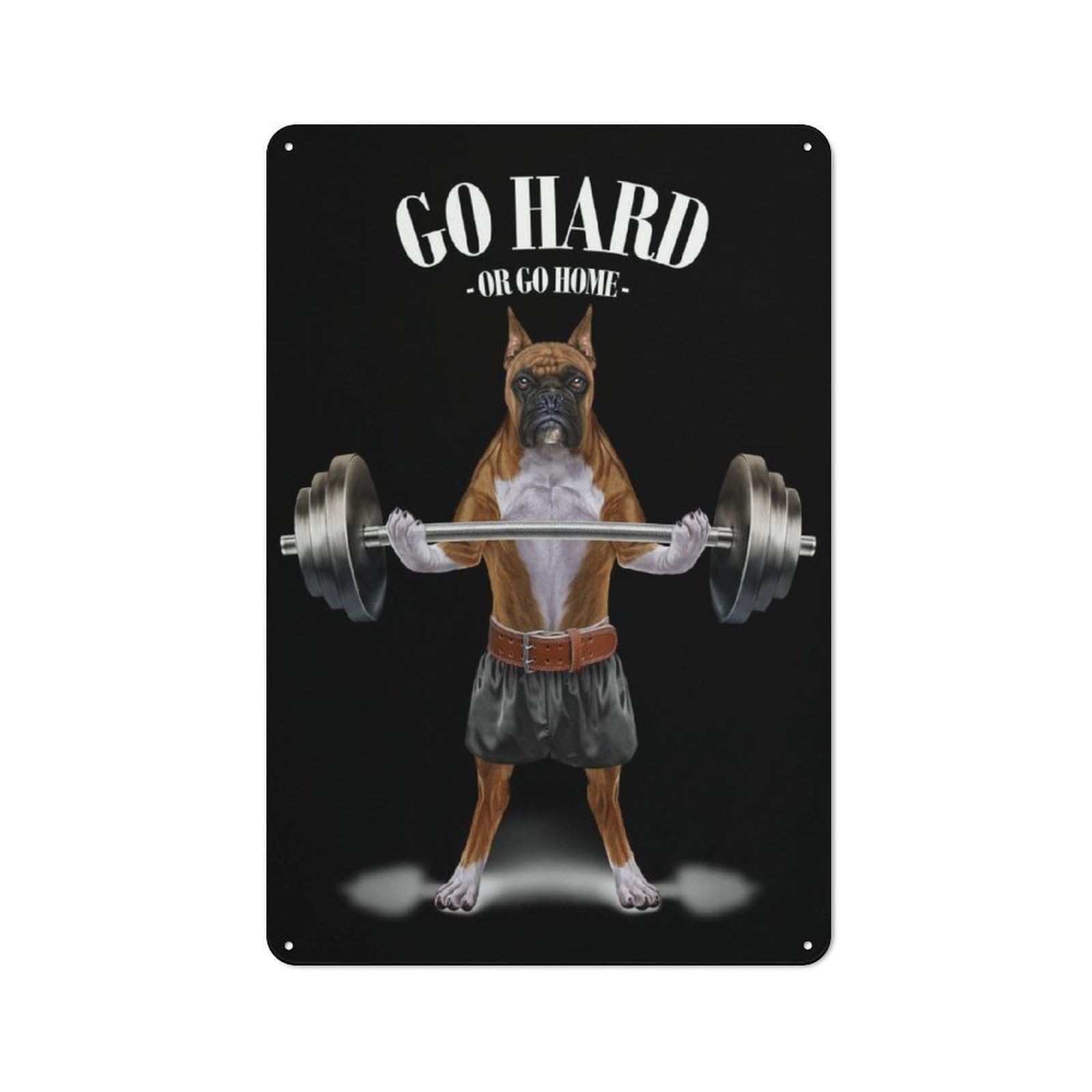 Junmoney Boxer Dog Weightlifting Metal Wall Sign 30X20cm, Rustic Decor For Hallway Wall, For Metal Sign Collectors, For Garage And Workshop Walls