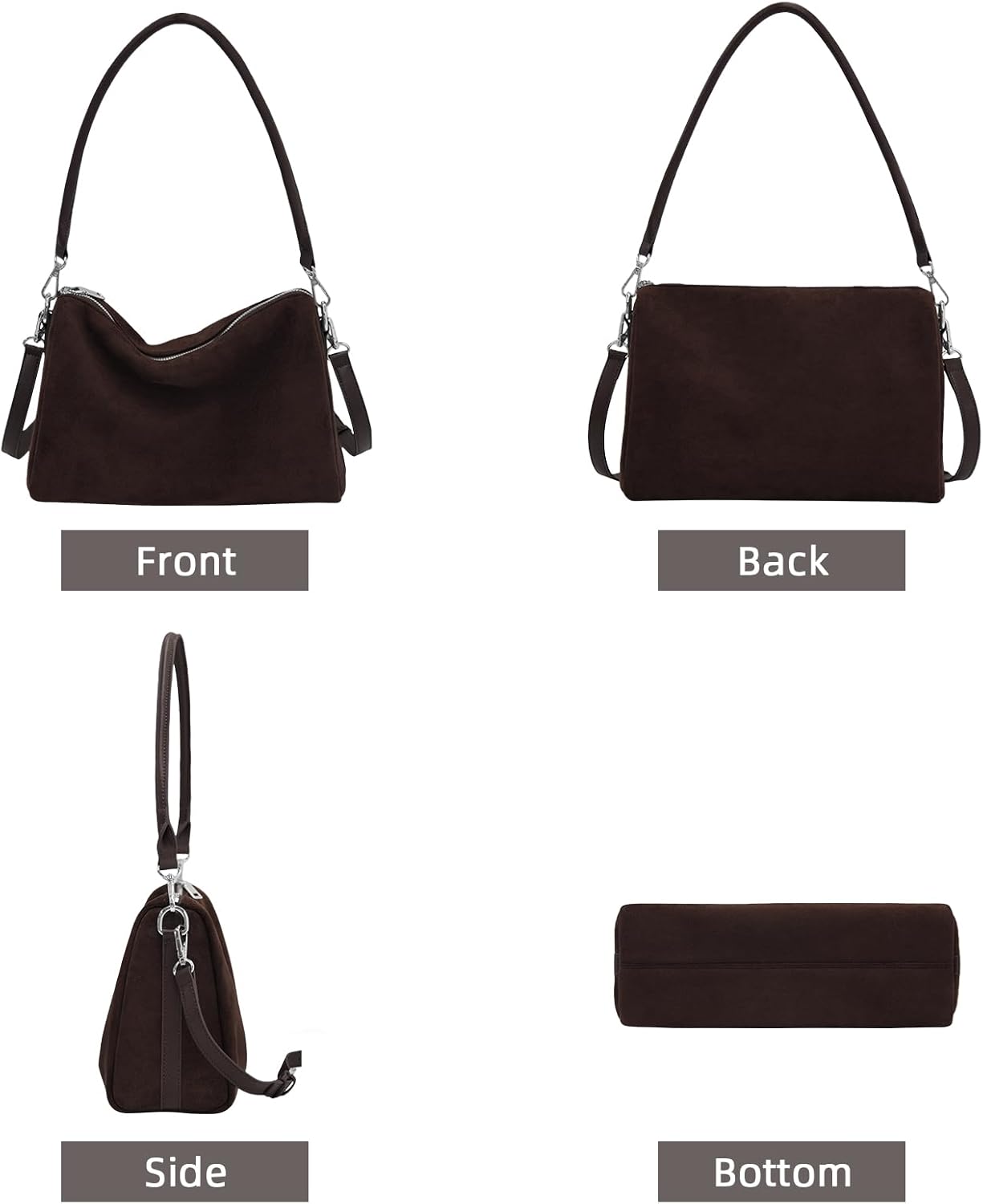 Suede Tote Bags for Women, Suede Purse Handbag Vintage Slouchy Hobo Shoulder Crossbody Bag - Image 5