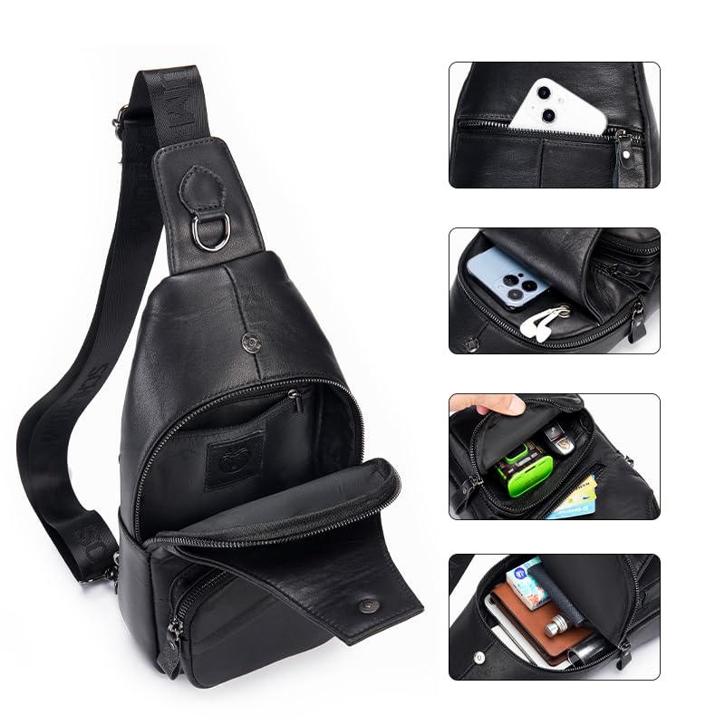 Image of Crossbody Bag for Men Genuine Leather Sling Bag Small Chest Shoulder Bag Durable Men Bag Crossbody