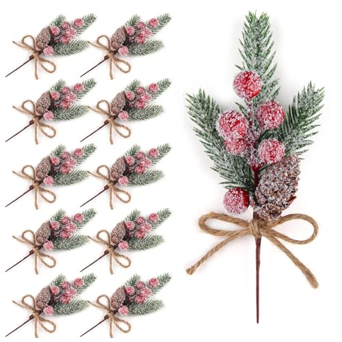 Feelhea 24 Stück Tannenzweige Künstlich Beerenzweig, Rote Beeren...