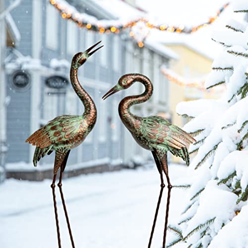 Shorayn Garden Crane Statues, Blue Heron Sculptures For Outdoor, Cranes Decor Metal Bird, Patina Garden Art Lawn Ornaments For Yard Patio Porch Outside Decorations #TOP3