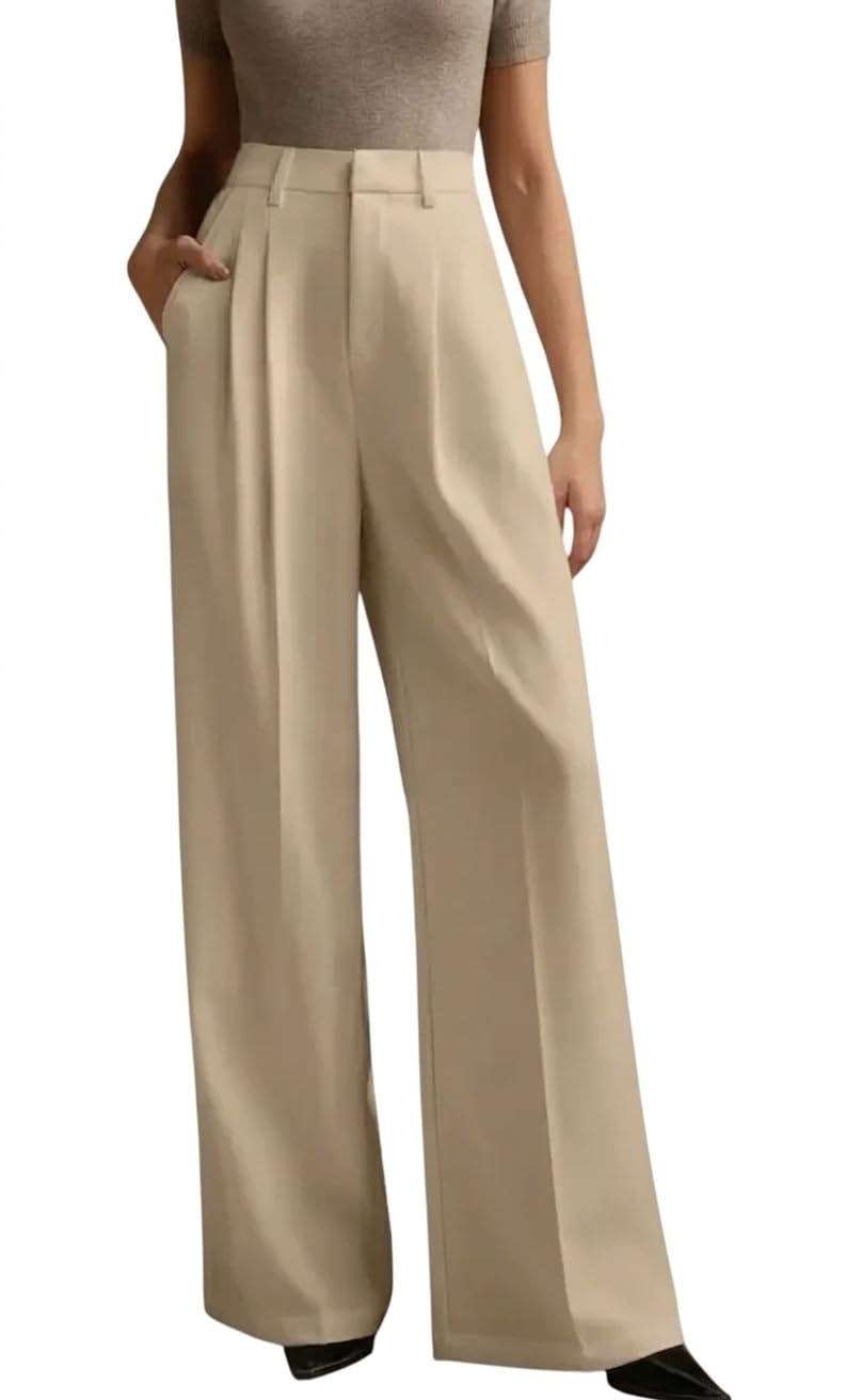 Women High Waist Wide Leg Formal Pants Straight Fit Office Wear Trousers in Solid| Elegant Workwear Pants for Business Mee...