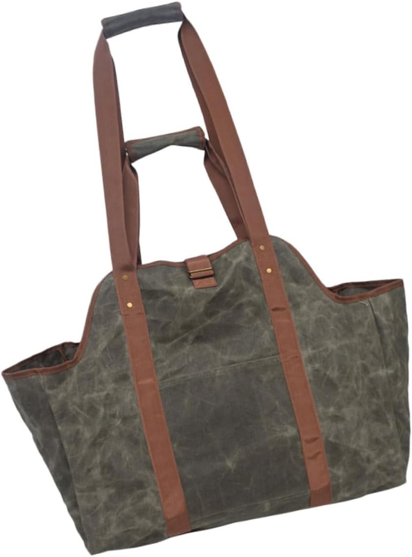Waxed Canvas Firewood Carrier Tote Bag Large Capacity Log Holder for Fireplace Accessories Shoulder Strap for Easy Carrying for Firewood Storage