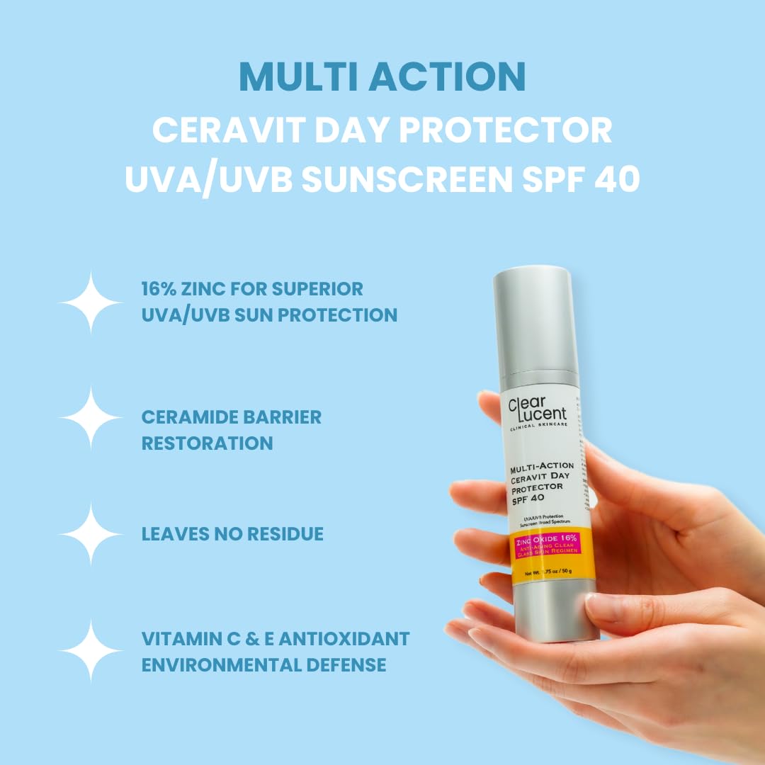 Multi-Action CeraVit Day Protector Sunscreen SPF 40 – 16% Zinc Oxide Mineral SPF | Barrier-Repair Sunscreen with Ceramides, Vitamin C & E | Reef-Safe, Lightweight, Non-Greasy | 1.75 oz - Image 2