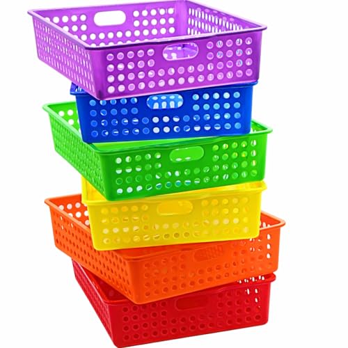 4E's Novelty 6 Pcs Colorful Plastic Classroom Storage Bins 13.75' X 10.25' for Organizing A4 Papers Trays, Turn In Containers Kids School Teachers Classroom Organization & Storage Supplies