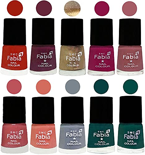 Image of SMC Fabia ALL IN ONE (PACK OF 10), Long Lasting Glossy Nail Polish, 6 ml Each, All Vibrant Colours,01870