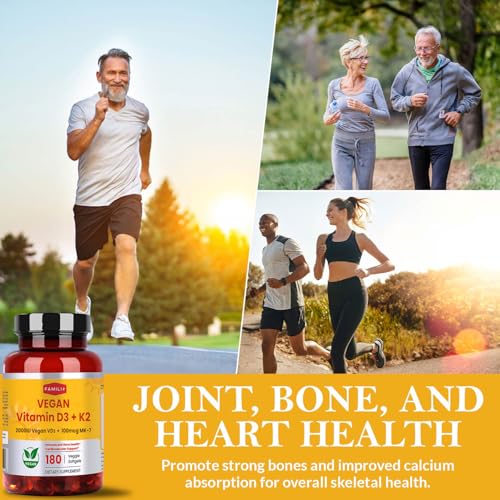 Image of FAMILI+ Vegan Vitamin D3 K2 2000IU with Coconut MCT Oil, 180 Softgels | 180 days, 2000IU Plant source Vitamin D3 + 100 mcg Vitamin K2 MK-7, For Bone, Muscle, Immune, Teeth & Heart Health