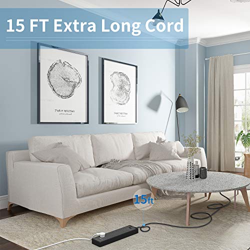 15 Ft Extension Cord Flat Plug Surge Protector Power Strip With Usb, Ntonpower 12 Outlets Surge Protector Wall Mount, 2100 Joules, 1875W, 15A Circuit Breaker For Home Office Dorm Essentials, Black #TOP1