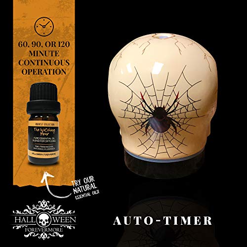 Halloween Forevermore Ceramic Essential Oil Diffuser | Ancient Skull Design | Adjustable Light Settings | Silent Personal Humidifier For Aromatherapy Oils #TOP4