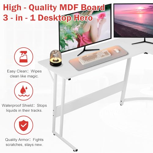Image of L Shaped Gaming Desk, 50 inch Corner Desk, Spacious Dual Tops, P2 Particleboard, Metal Z-Legs, Adjustable Non-Slip Pads, Scratch /Waterproof, Multi-Use Home Office /Game Room /Dorm