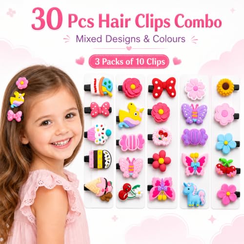 Image of 30 Pcs Hair Accessories for Kids Girls | Cute Baby Hair Clips Set in Mixed Designs & Colours | Hair Clips for Baby Girls | Kids Hair Clips for Girls Daily Wear | Mixed Designs
