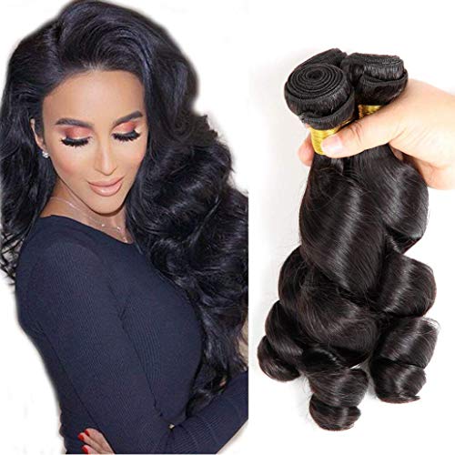 Loose Wave 4 Bundles Peruvian Virgin Hair 100% Unprocessed Weave Human Hair Bundles 400g by Yuzhu Hair (14/16/18/20 Inch, Natural Black)