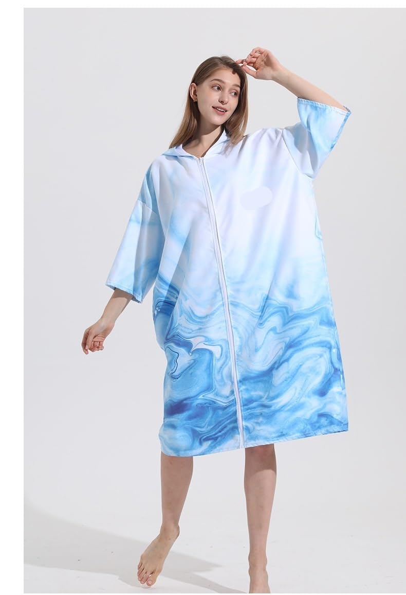 Générique Poncho de Surf, Poncho de Plage Adulte Ponchos de Surf Peignoir Bain à séchage Rapide Serviette Plage avec Capuche(Zipper 6)