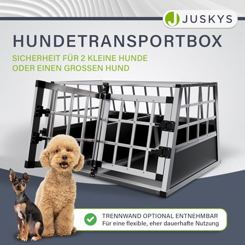 Juskys Alu Hundetransportbox L-X - 89x70x51 cm - Auto Hundebox robust & pflegeleicht - Gittertüren verschließbar - Aluminium Reisebox für Hunde