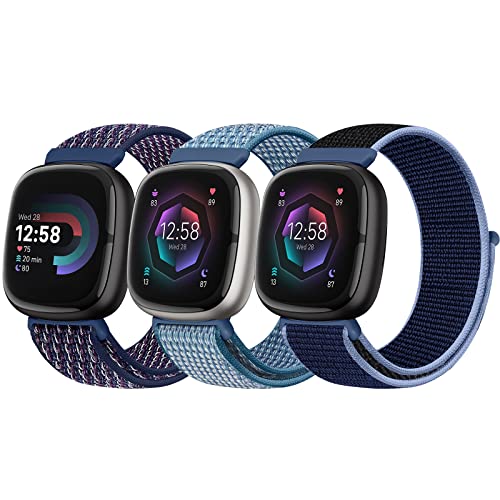 Bcuckood Nylon Loop Compatible with Fitbit Sense 2/Sense/ Versa 4/ Versa 3 Bands, Women Men Soft Nylon Adjustable Breathable Strap Solo Loop Replacement Wristband