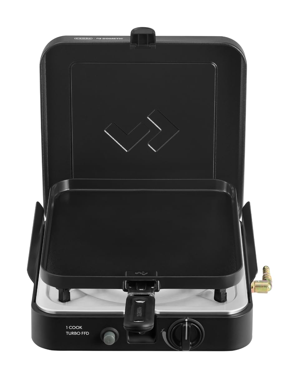 CADAC - 1 placa plana Cook Turbo FFD - 50 mBar - Barbacoa - Parrillas portátiles | Superficie de cocción de acero inoxidable, incluye funda protectora, camping, barbacoa imprescindible