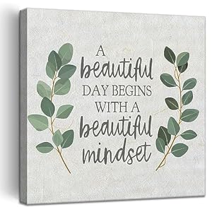 Framed Inspirational Wall Art Minimalist Eucalyptus Wall Decor Motivational Positive Quotes Canvas Posters Prints Green Botanical Pictures for Office Living Room Bedroom Decoration (12″x12″)