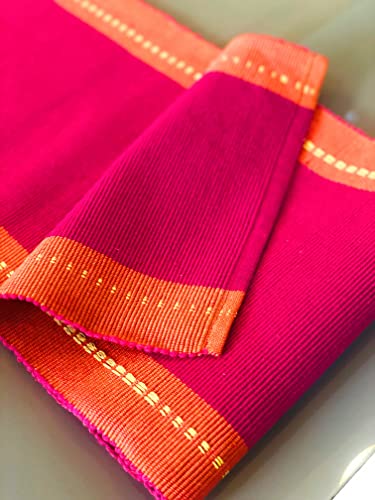 Image of RANGBHAR 6 Seater Dinning Table Runner, Ribbed Cotton Rectangular Shape Runner, 12 X 72 Inches, Washable And Double Sided, Pink Orange
