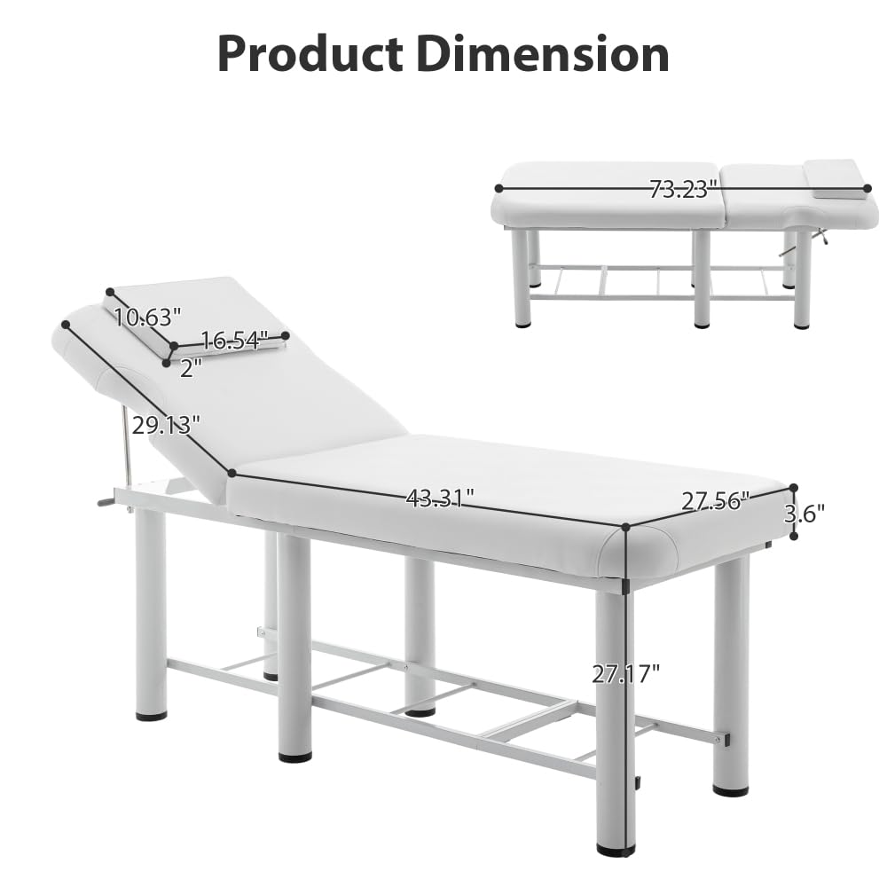 Professioneller Massagetisch, Rückenlehne verstellbar, abnehmbare Kopfstütze, untere Regalaufbewahrung, Memory Foam Layer Salon Bed, Weiß