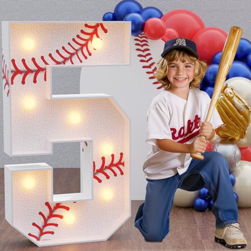 Image of Imprsv Baseball Birthday Decorations, 3ft Marquee Numbers 5 Party Decor