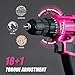 Lithitech 20V Pink Cordless Drill Set for Women - with 2.0Ah Battery & Charger, 3/8