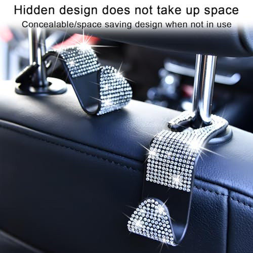 image for Mandark 4PCS Bling Car Seat Headrest Hooks, Crystal Rhinestone Vehicle
