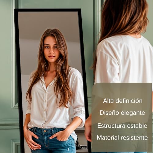 Marctani Espejo de Pie Cuerpo Entero - Espejo Grande y Largo Esquinas Cuadradas - con Soporte Trasero - Montaje Pared y Apoyado - Marco de Aluminio para Dormitorio, Baño o Salon (Negro 165x60) - imagen 5